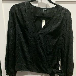 Madewell floral jacquard side wrap shirt in black.